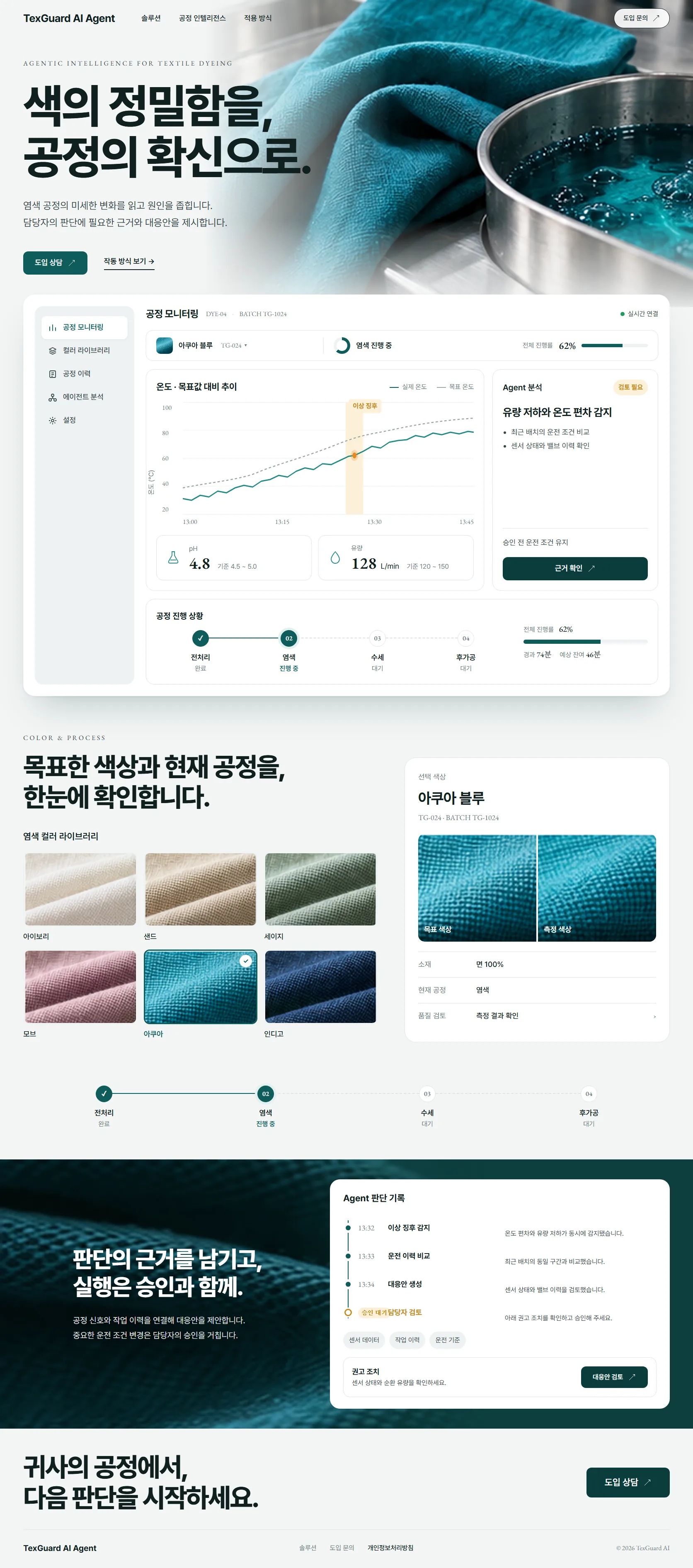 섬유 · 제조 AI 에이전트 솔루션 사이트 화면